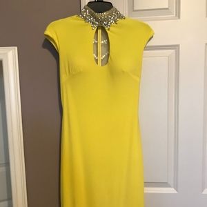 Yellow High Neck Jersey Gown - Size 0 - Blush Prom